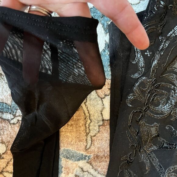 Affliction Live Fast Women’s Bodysuit Size XS Sheer Mesh Low Cut Black Moto - Picture 4 of 10